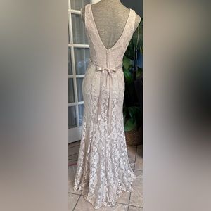 Women’s Champagne Floral Lace Long Mermaid dress for many occasions.